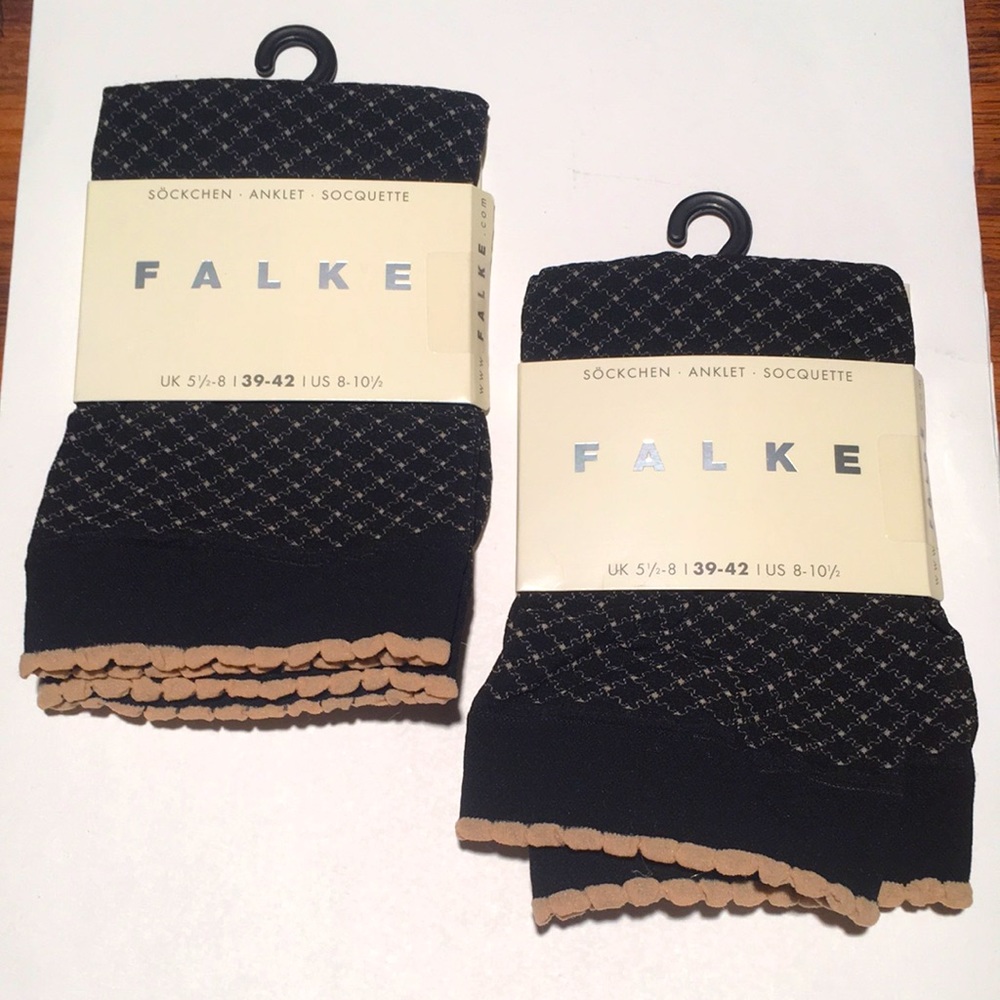 Falke black nylon anklet socks net pattern NWT